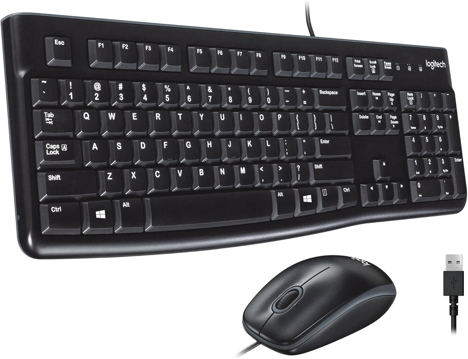 Logitech MK120 Wired Keyboard and Mouse Combo, Black, product photograph