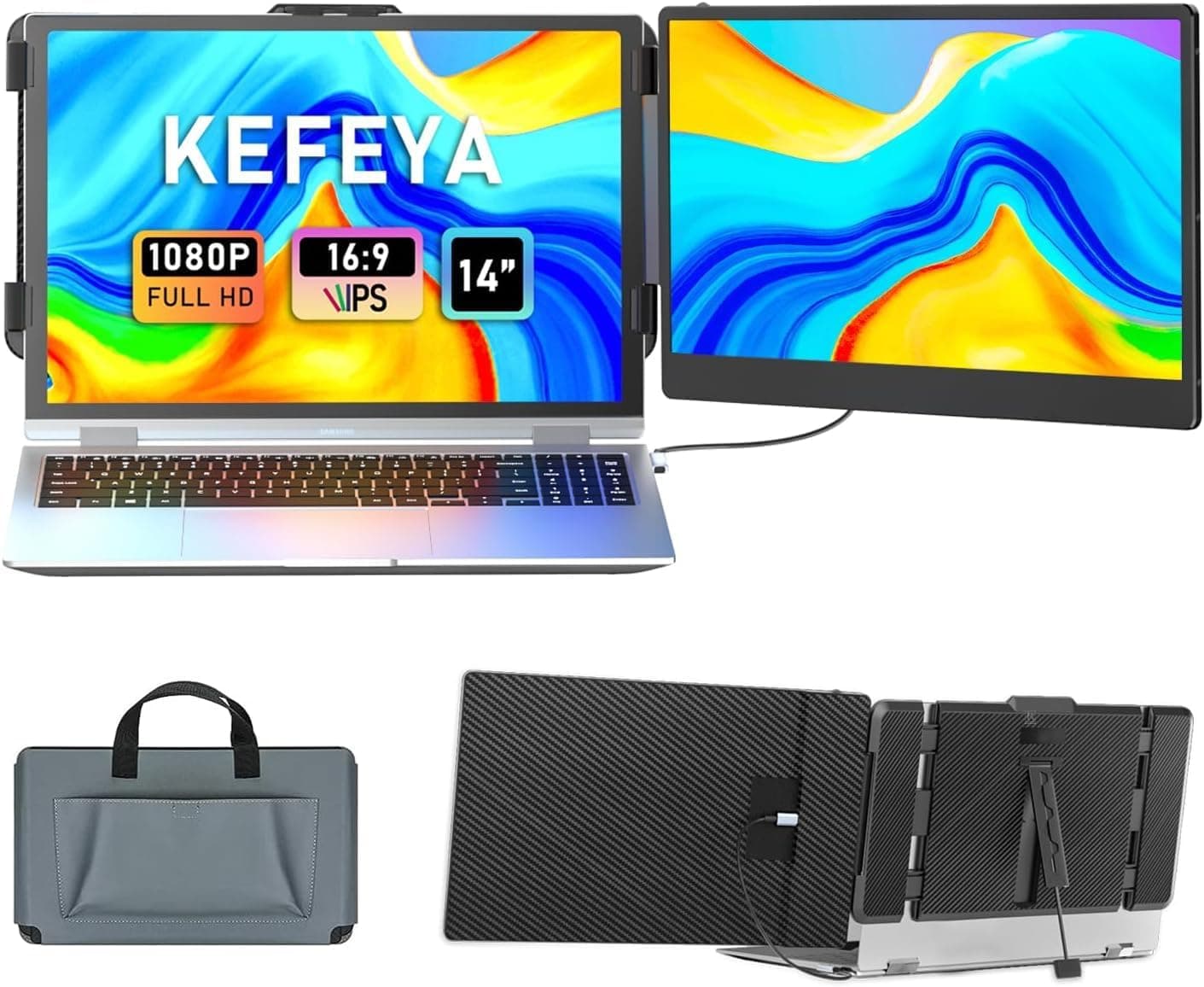 KEFEYA Laptop Screen Extender, 14 inch FHD IPS, product photograph