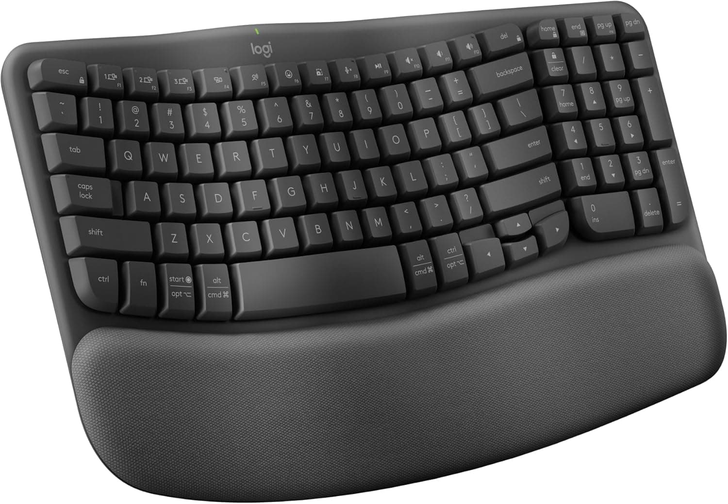 Logitech Wave Keys Ergonomic Wireless Keyboard, Graphite, product photograph